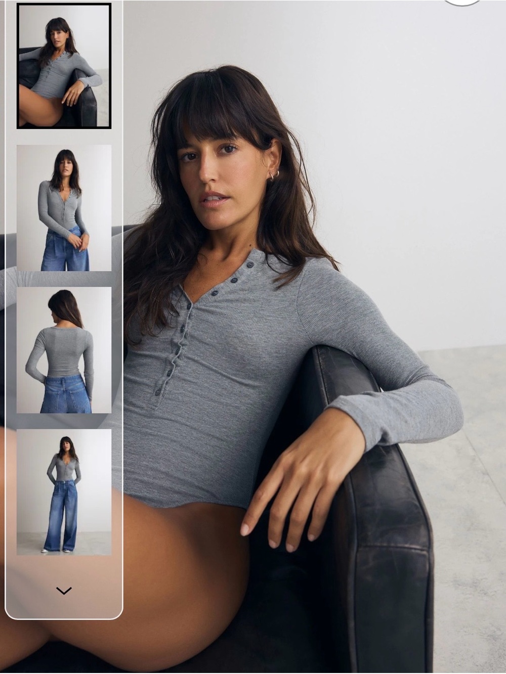 Astr Ribbed Henley Bodysuit — Light Heather Gray